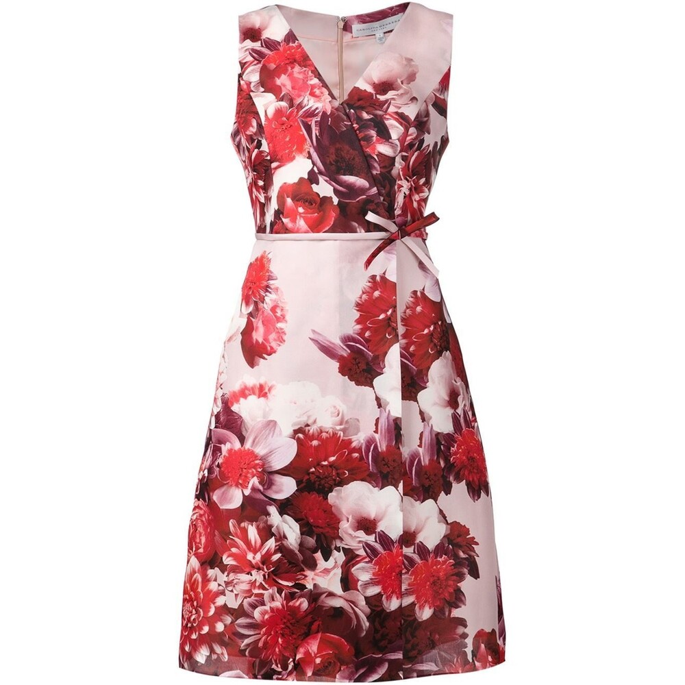 NWT New Designer Carolina Herrera $2490 Pink Silk Dress Flowers Red 12 Womens